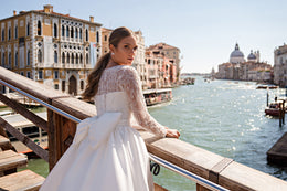 A-Line Wedding Dress with Beaded Illusion Sleeves