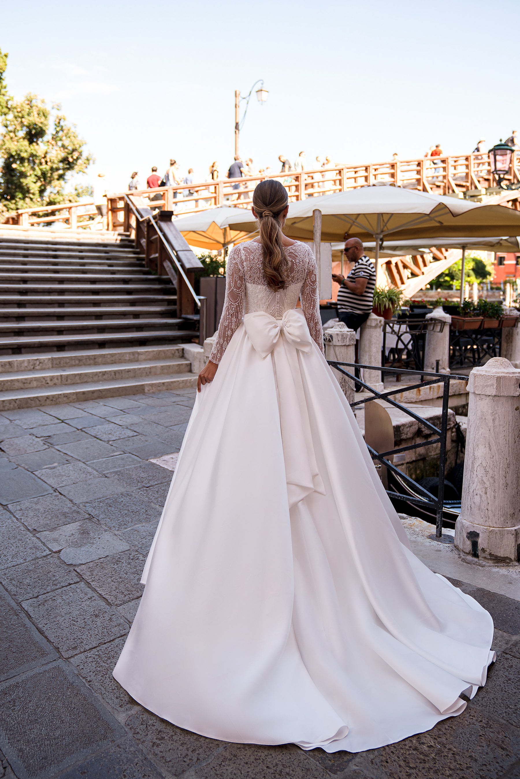 A-Line Wedding Dress with Beaded Illusion Sleeves