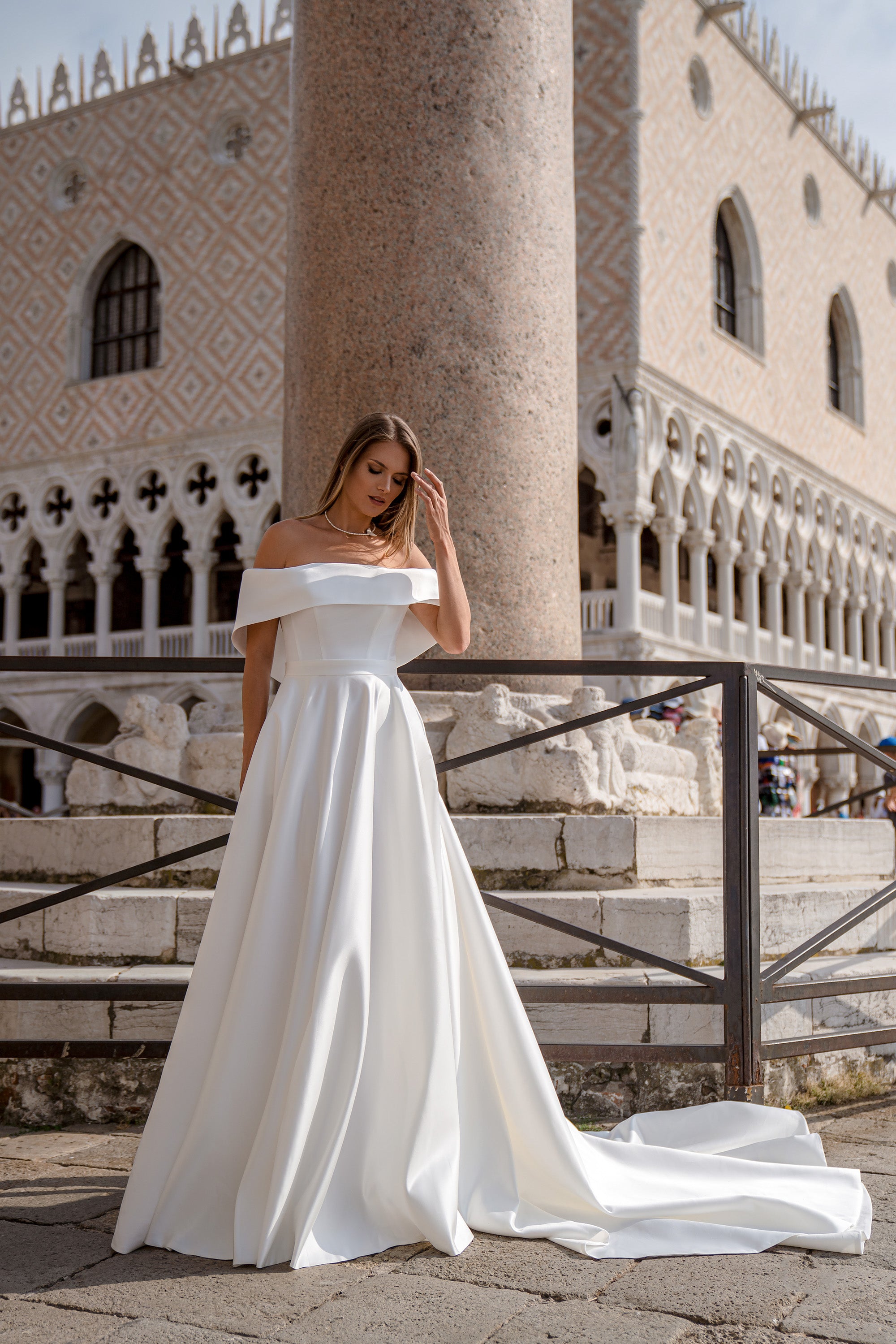 Ball Gown Wedding Dress with Off-The-Shoulder Neckline