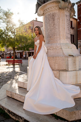 Satin Ball Gown Wedding Dress with Beaded Sweetheart Bodice