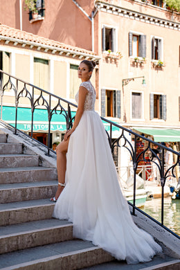 A-Line Wedding Dress with Illusion Lace Bodice and Slit