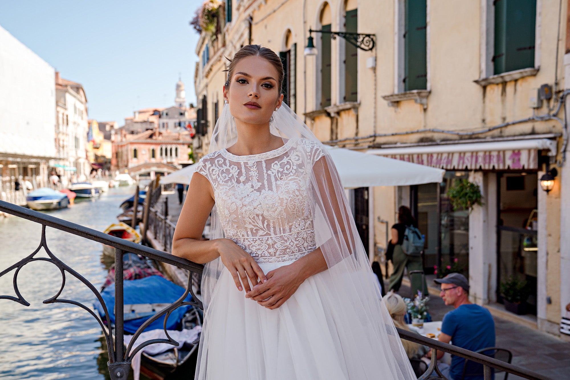 A-Line Wedding Dress with Illusion Lace Bodice and Slit