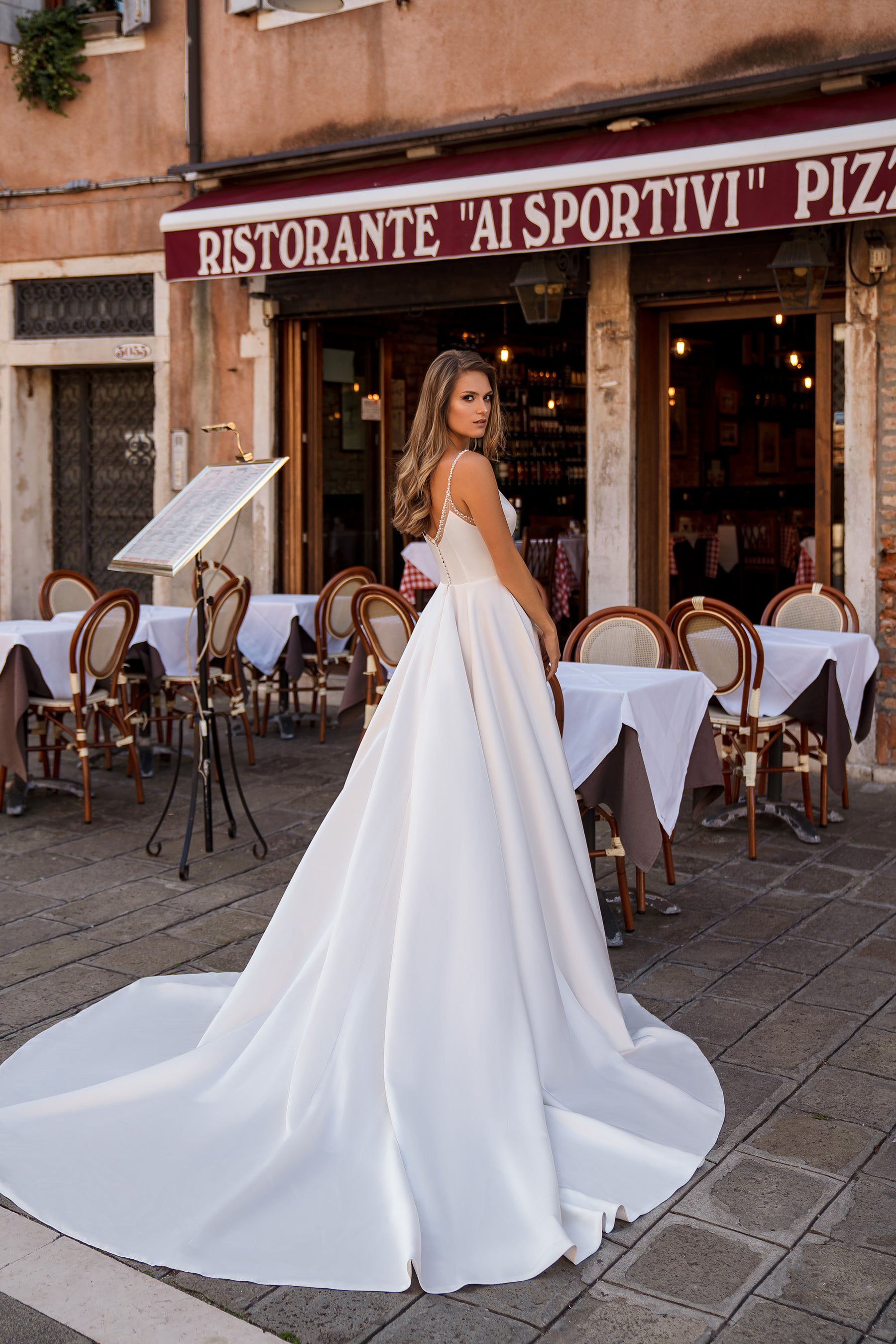 A-Line Wedding Dress with Beaded Illusion V-Neck and Slit