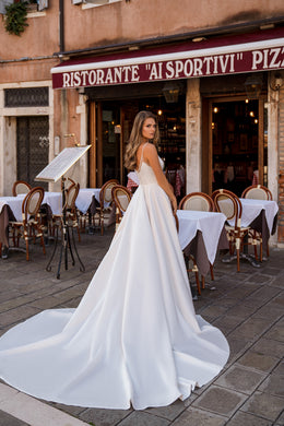 A-Line Wedding Dress with Beaded Illusion V-Neck and Slit