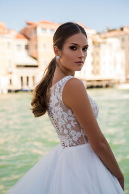 A-Line Wedding Dress with Floral Illusion Bodice and Slit