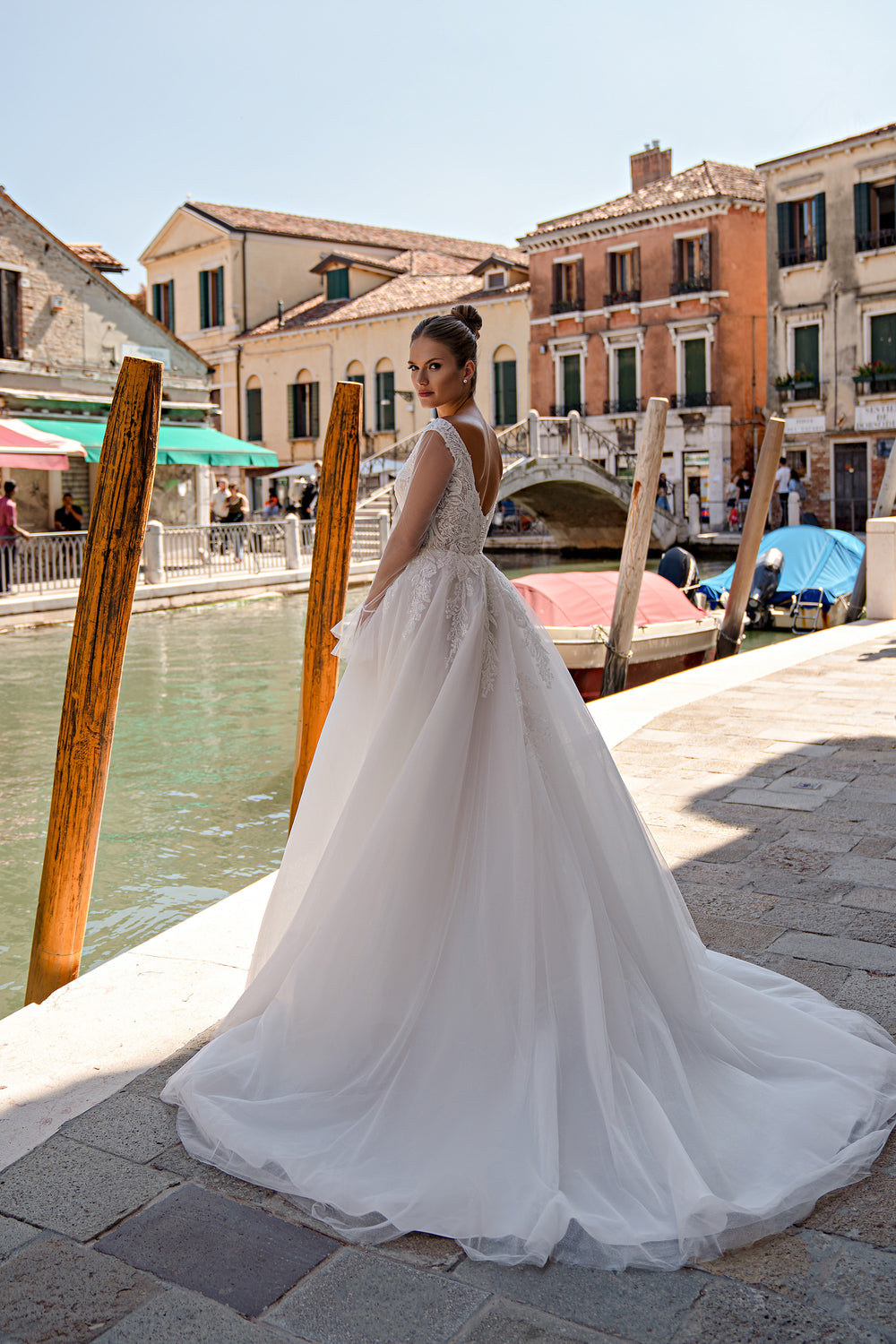 A-Line Wedding Dress with Beaded Lace Bodice and Long Sleeves