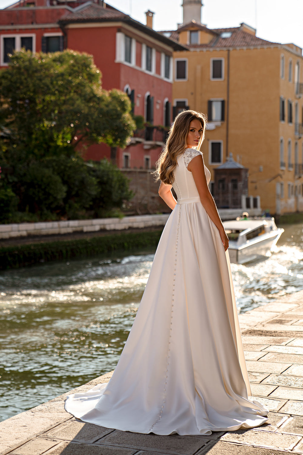 Ball Gown Wedding Dress with Beaded Floral Cap Sleeves