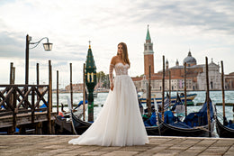 A-Line Wedding Dress with Floral Lace and Detachable Sleeves