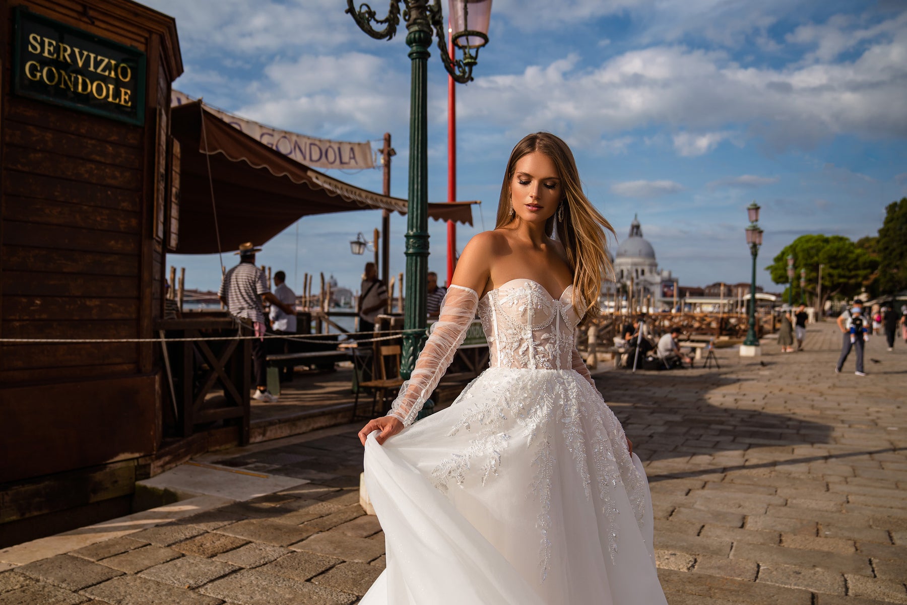 A-Line Wedding Dress with Floral Lace and Detachable Sleeves