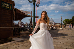 A-Line Wedding Dress with Floral Lace and Detachable Sleeves