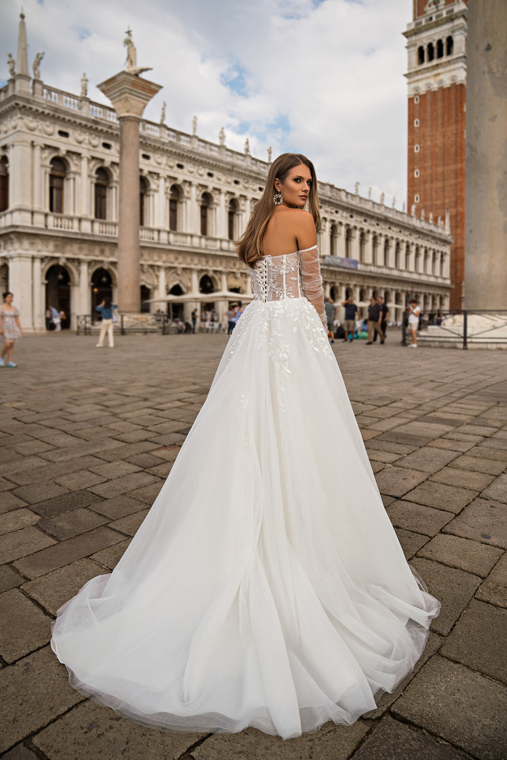 A-Line Wedding Dress with Floral Lace and Detachable Sleeves