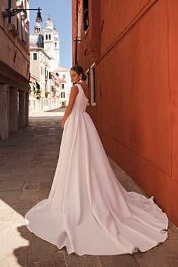 A-Line Wedding Dress with One-Shoulder Floral Appliqués