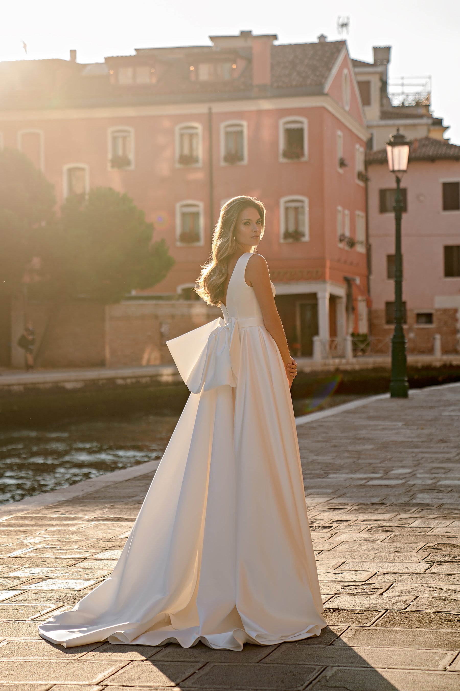 Ball Gown Wedding Dress with Boat Neckline and Statement Bow