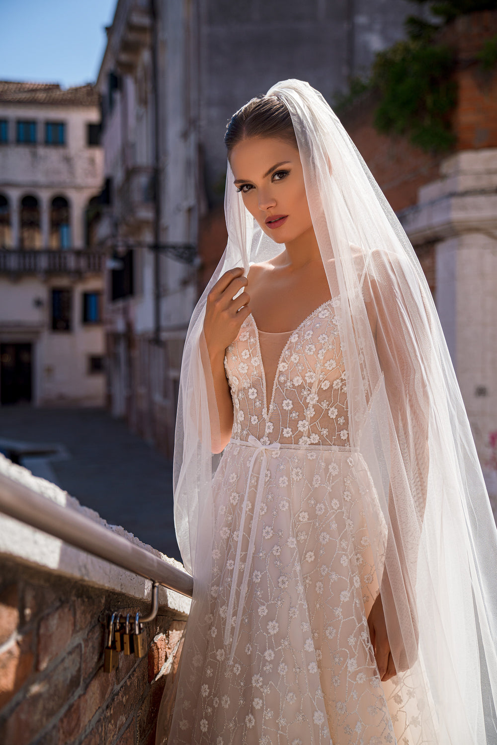 Nude Cathedral Wedding Veil in Sheer Tulle