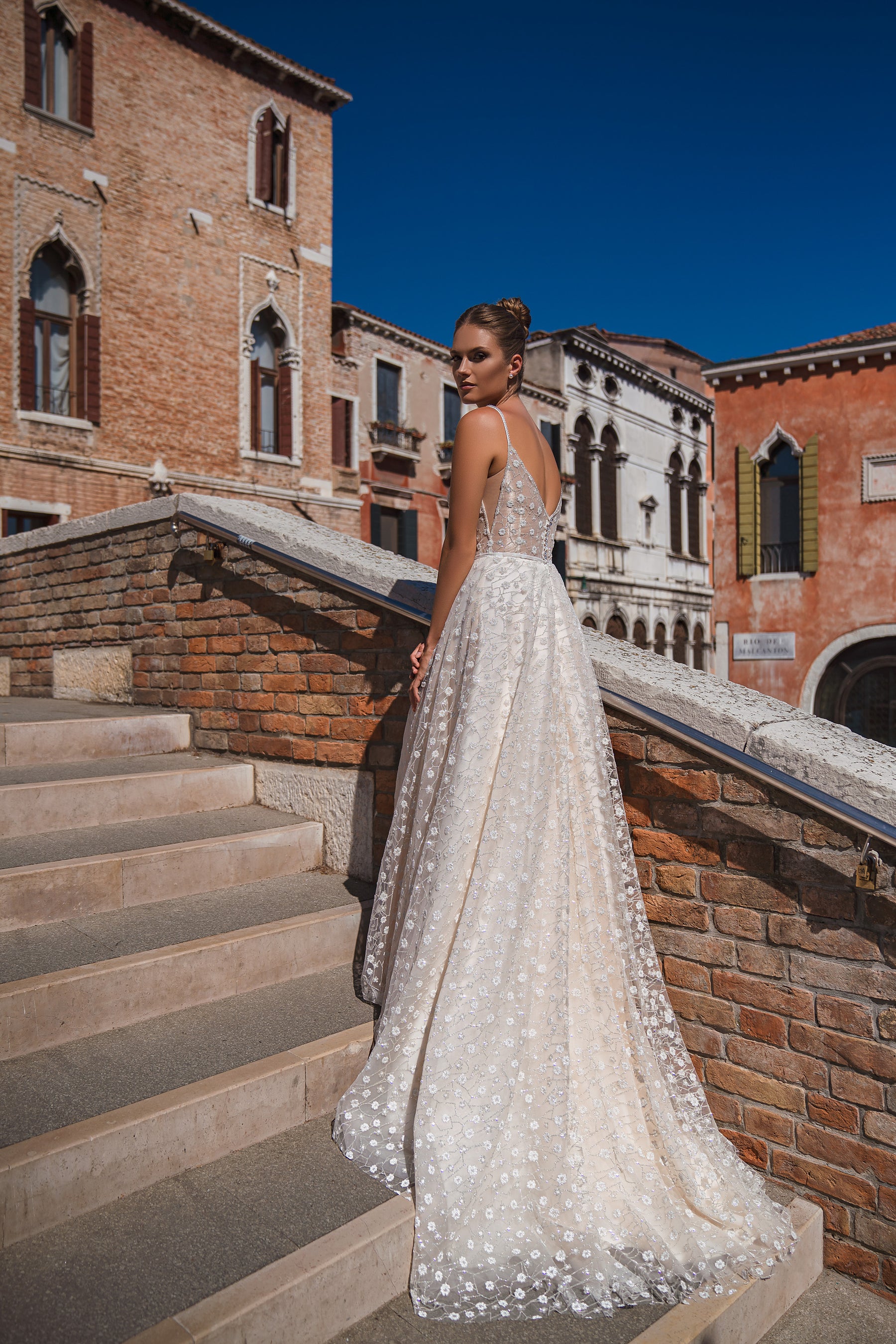 A-Line Wedding Dress with Floral Beading and Illusion Bodice