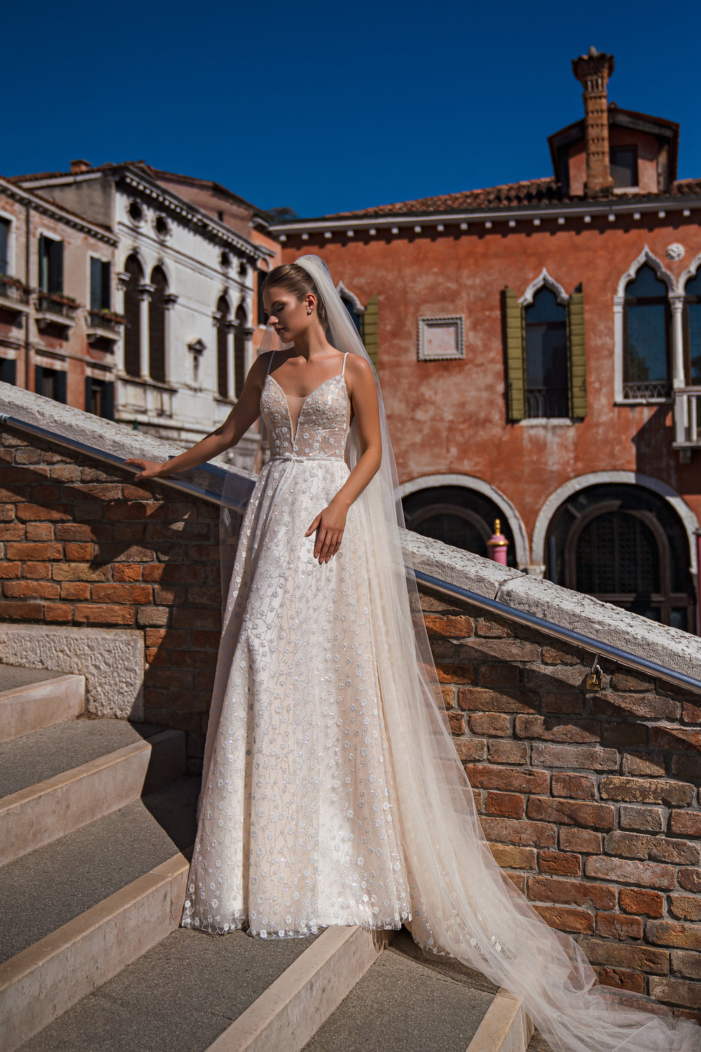 A-Line Wedding Dress with Floral Beading and Illusion Bodice