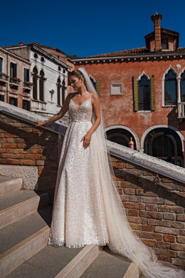 Nude Cathedral Wedding Veil in Sheer Tulle