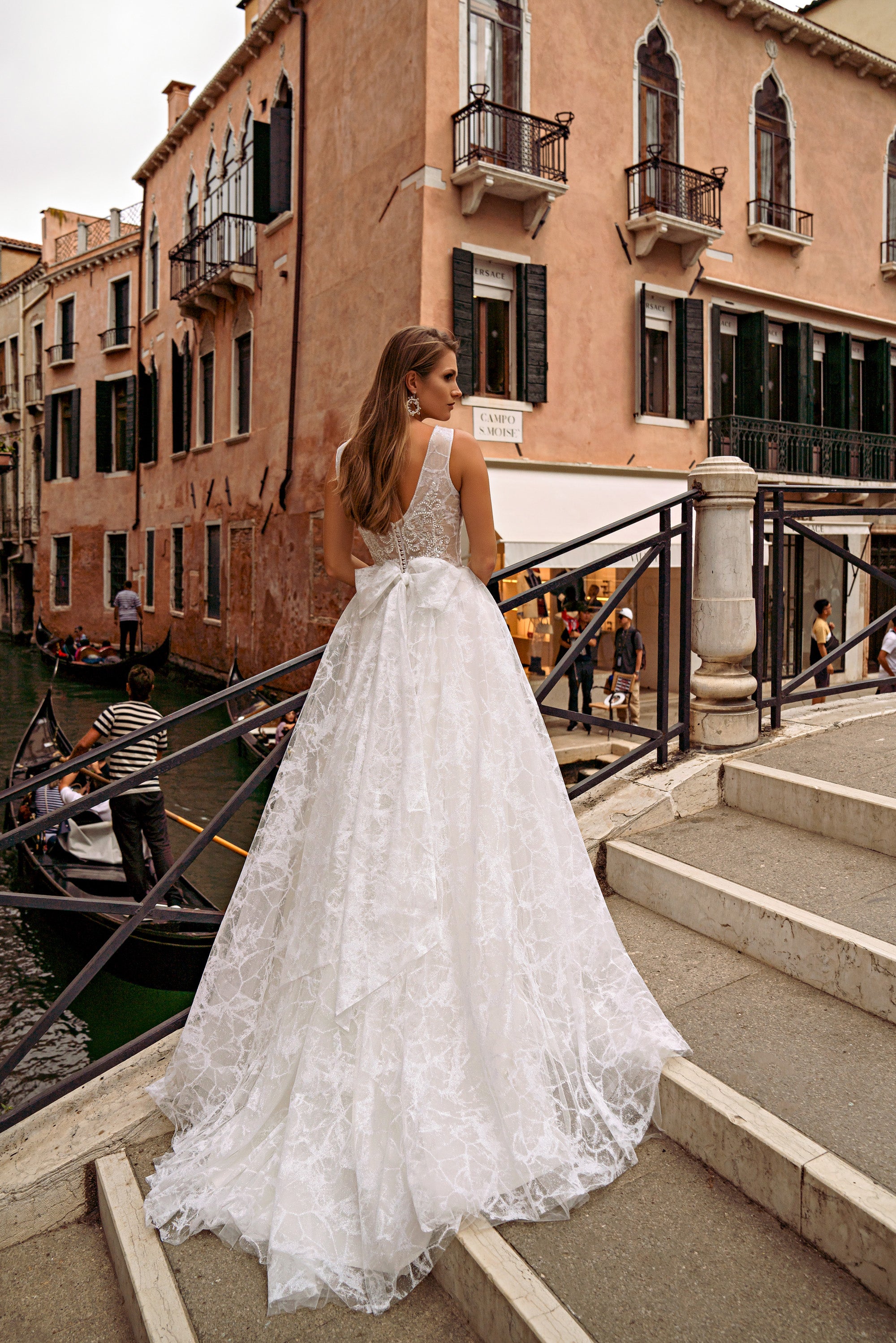 Sparkly A-Line Wedding Dress with Beaded V-Neck Bodice