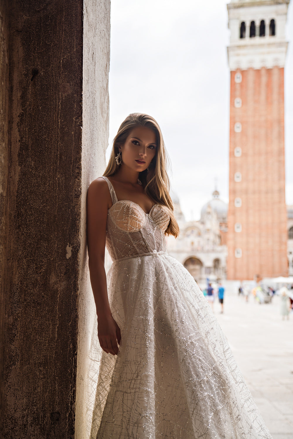 Sparkly A-Line Wedding Dress with Sweetheart Corset Bodice