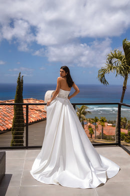 Sheath Wedding Dress with Fringe Lace and Detachable Overskirt