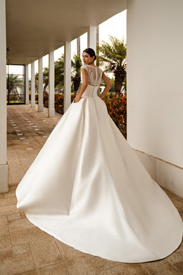 Mikado Ball Gown Wedding Dress with Detachable Lace Bolero