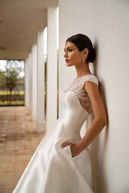 Mikado Ball Gown Wedding Dress with Detachable Lace Bolero