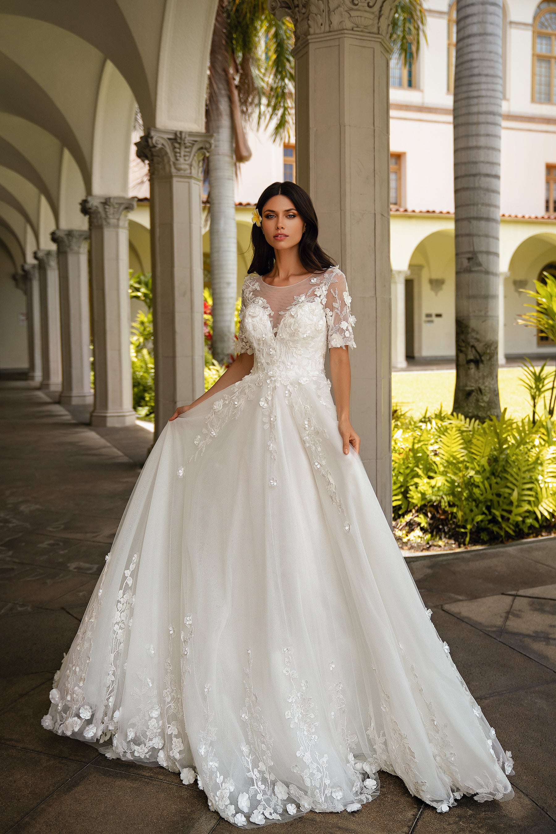 A-Line Wedding Dress with Floral Appliqués