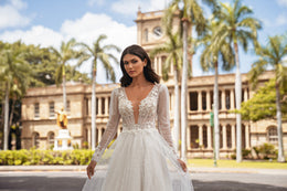 A-Line Wedding Dress with Deep V-Neck and Glitter Tulle
