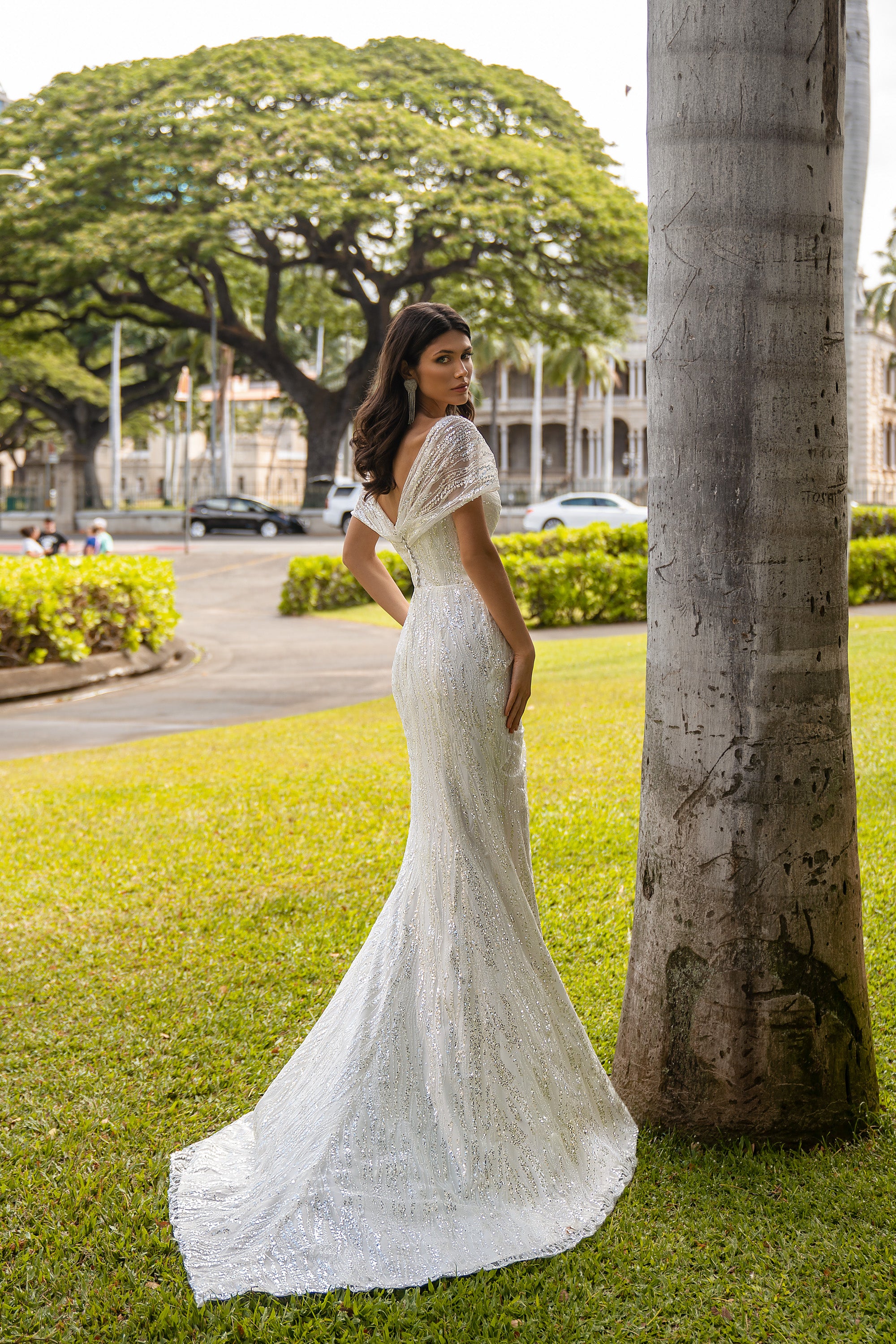 Sheath Wedding Dress with Square Neckline and Slit