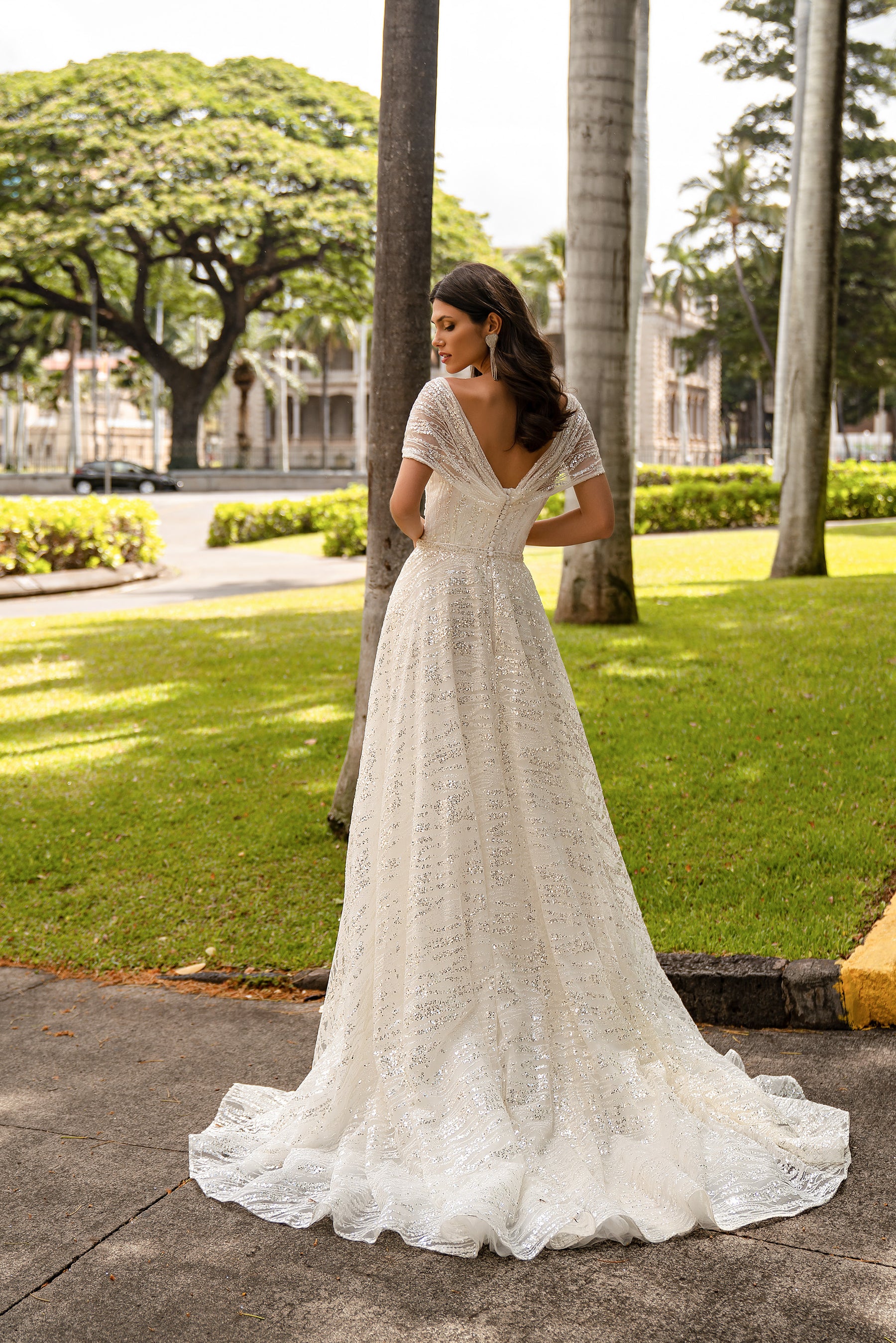 Sheath Wedding Dress with Square Neckline and Slit