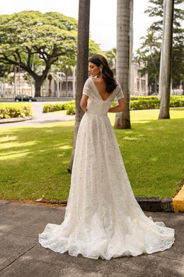 Sheath Wedding Dress with Square Neckline and Slit