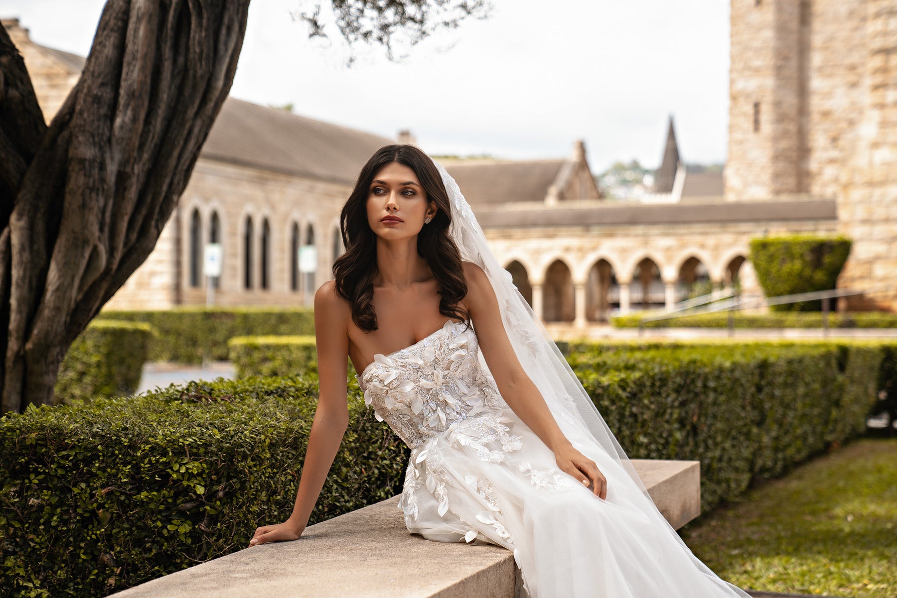 Tulle Ball Gown Wedding Dress with Strapless Floral Bodice