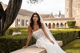 Tulle Ball Gown Wedding Dress with Strapless Floral Bodice