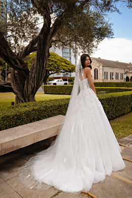 Tulle Ball Gown Wedding Dress with Strapless Floral Bodice