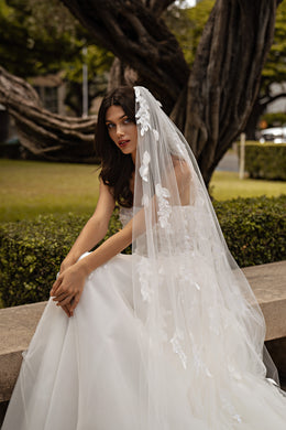 Tulle Ball Gown Wedding Dress with Strapless Floral Bodice