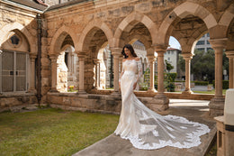 Mermaid Wedding Dress with Off-The-Shoulder Lace Sleeves