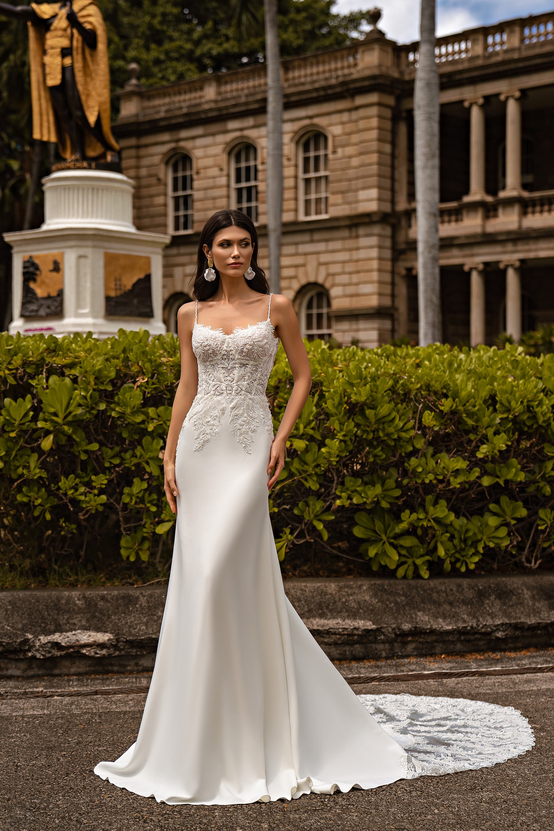 Sheath Wedding Dress with Lace Bodice and Spaghetti Straps