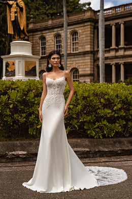 Sheath Wedding Dress with Lace Bodice and Spaghetti Straps