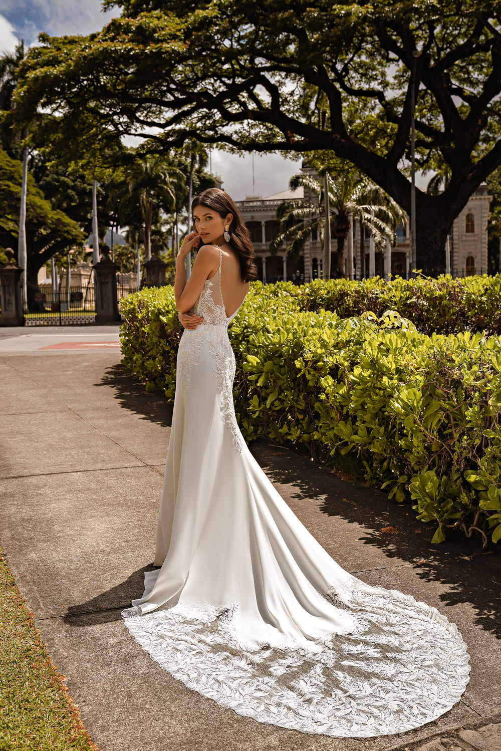 Sheath Wedding Dress with Lace Bodice and Spaghetti Straps