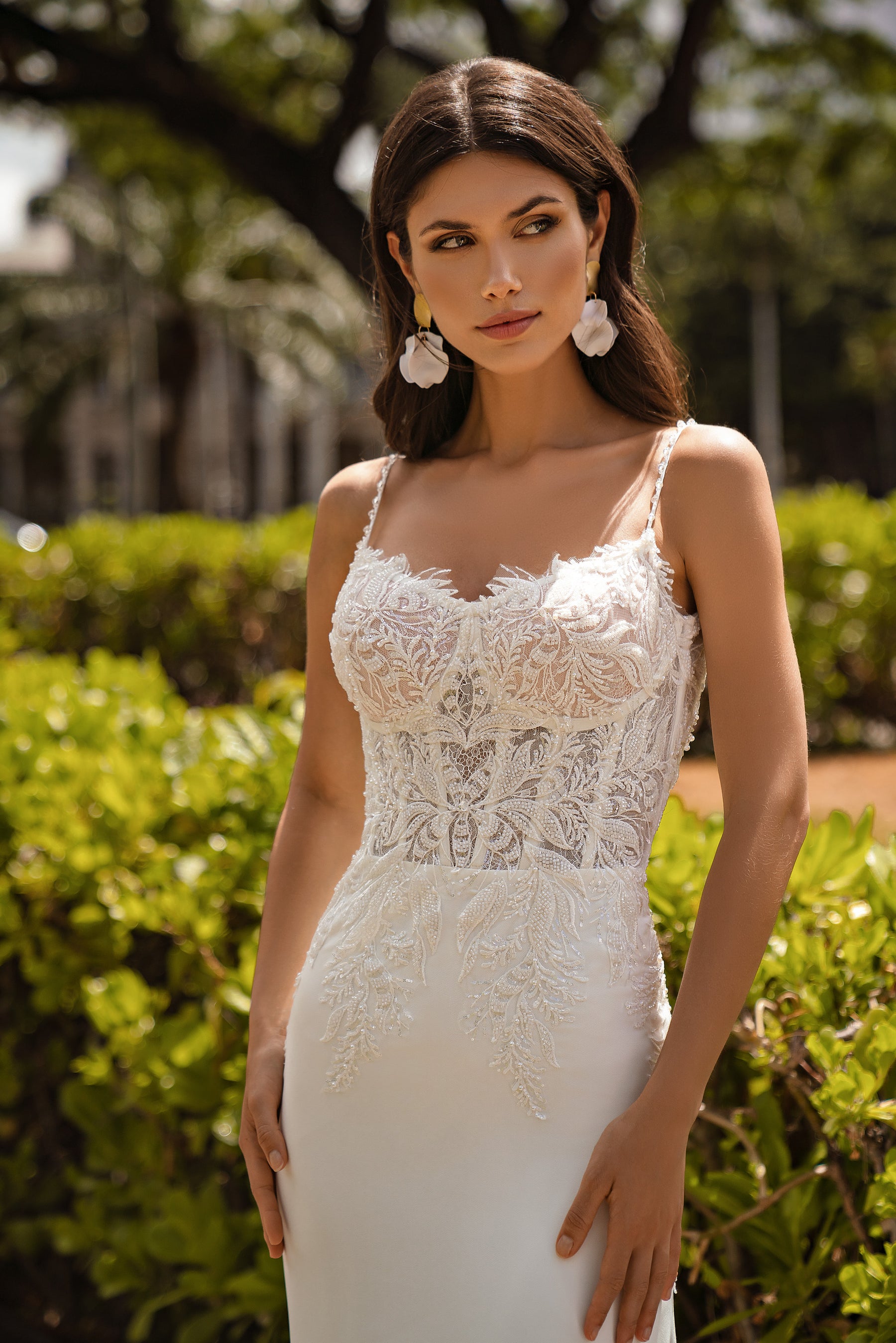 Sheath Wedding Dress with Lace Bodice and Spaghetti Straps