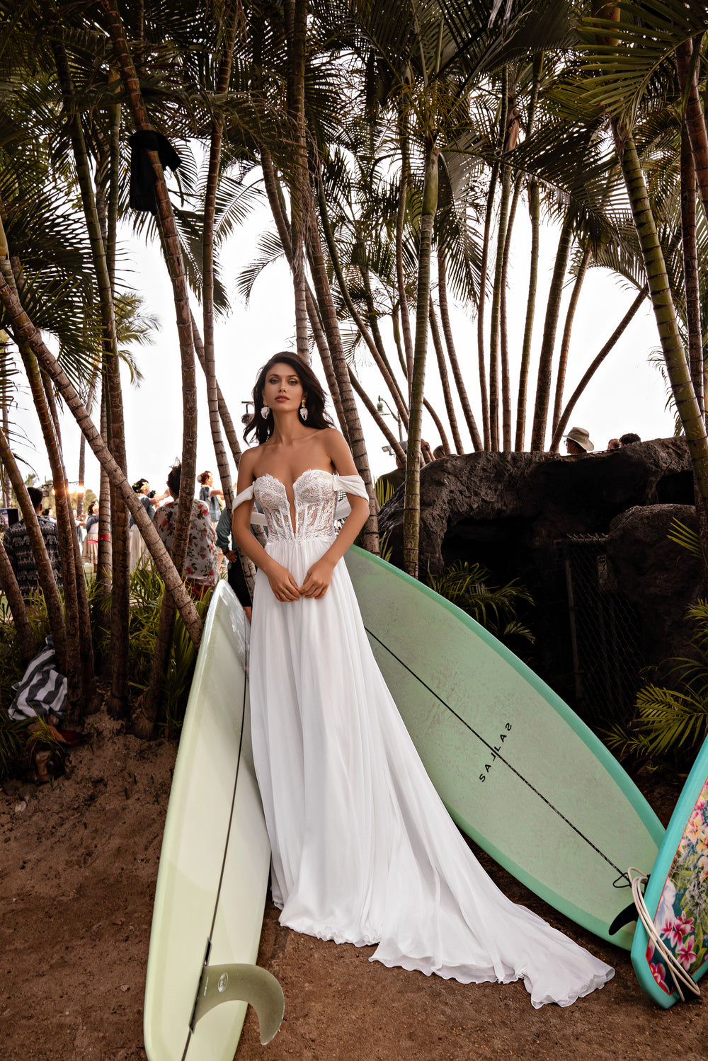 A-Line Wedding Dress with Off-The-Shoulder Lace Bodice
