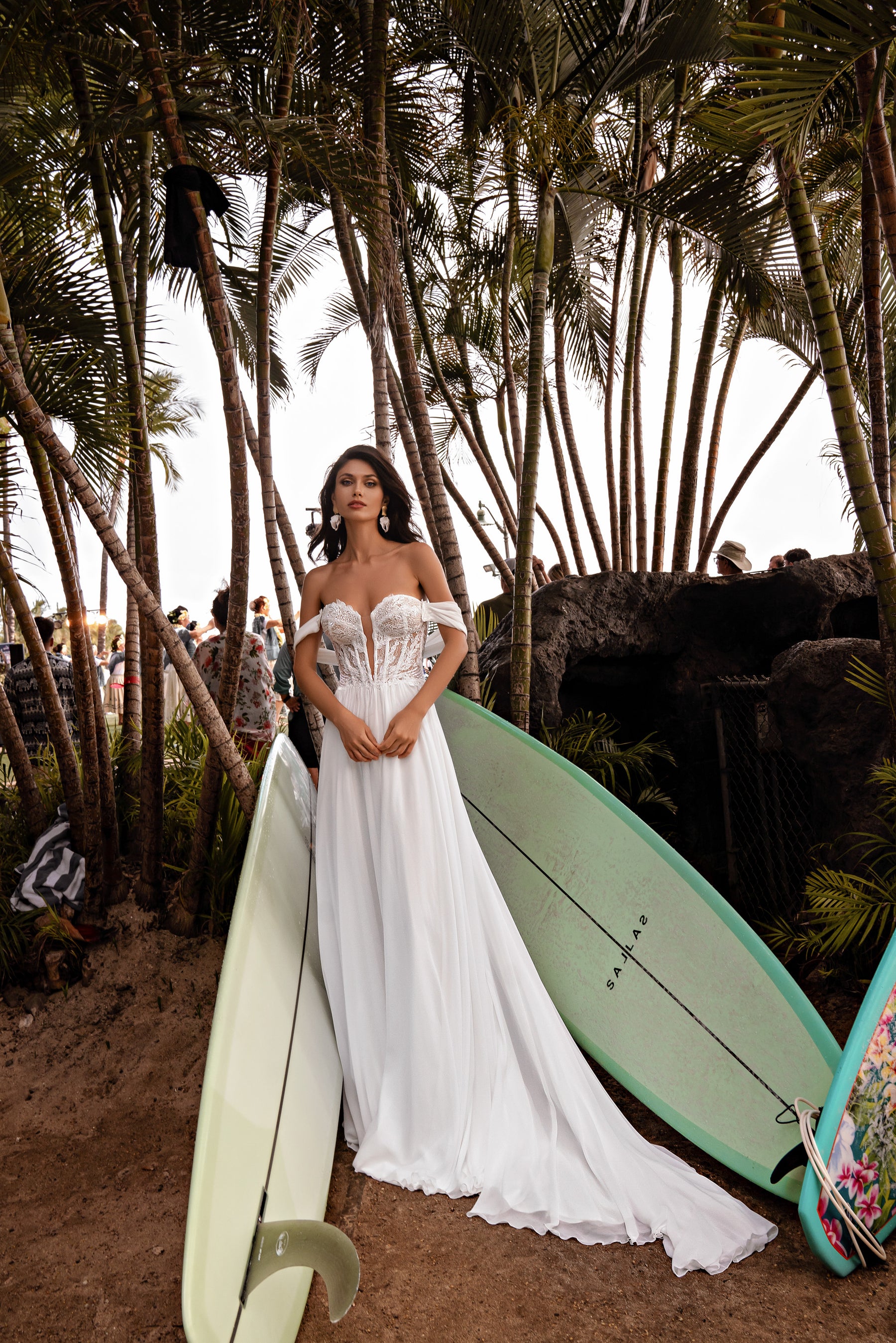 A-Line Wedding Dress with Off-The-Shoulder Lace Bodice
