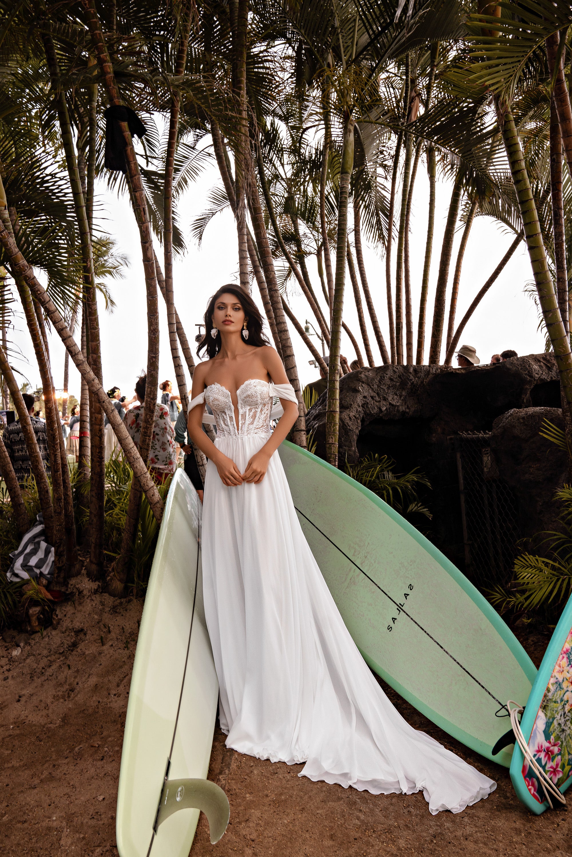 A-Line Wedding Dress with Off-The-Shoulder Lace Bodice