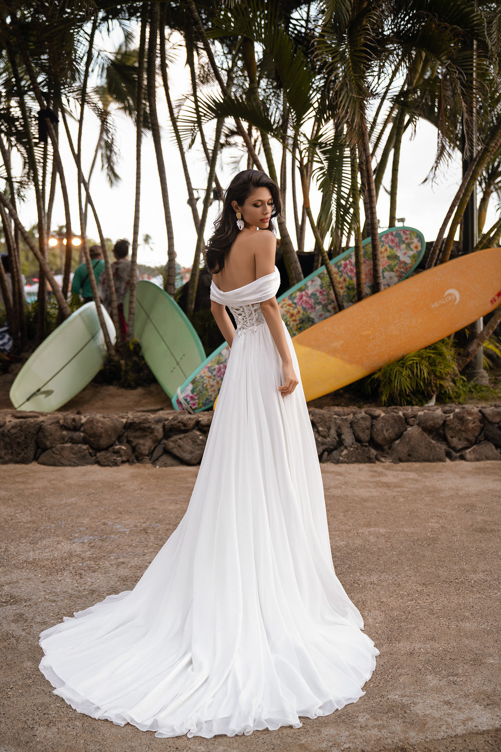 A-Line Wedding Dress with Off-The-Shoulder Lace Bodice