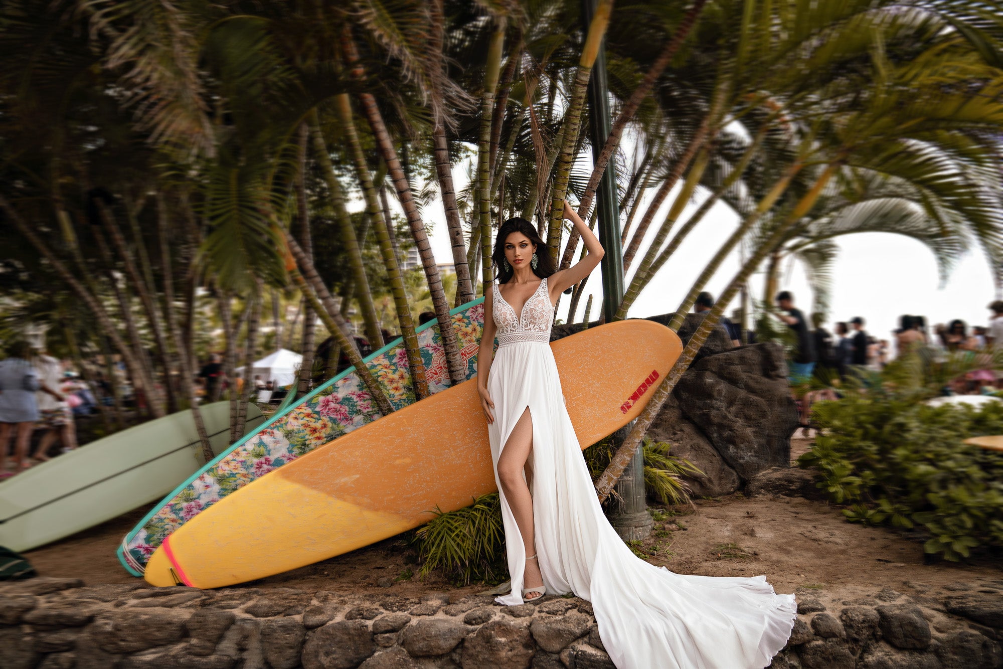 A-Line Wedding Dress with V-Neck Lace Bodice