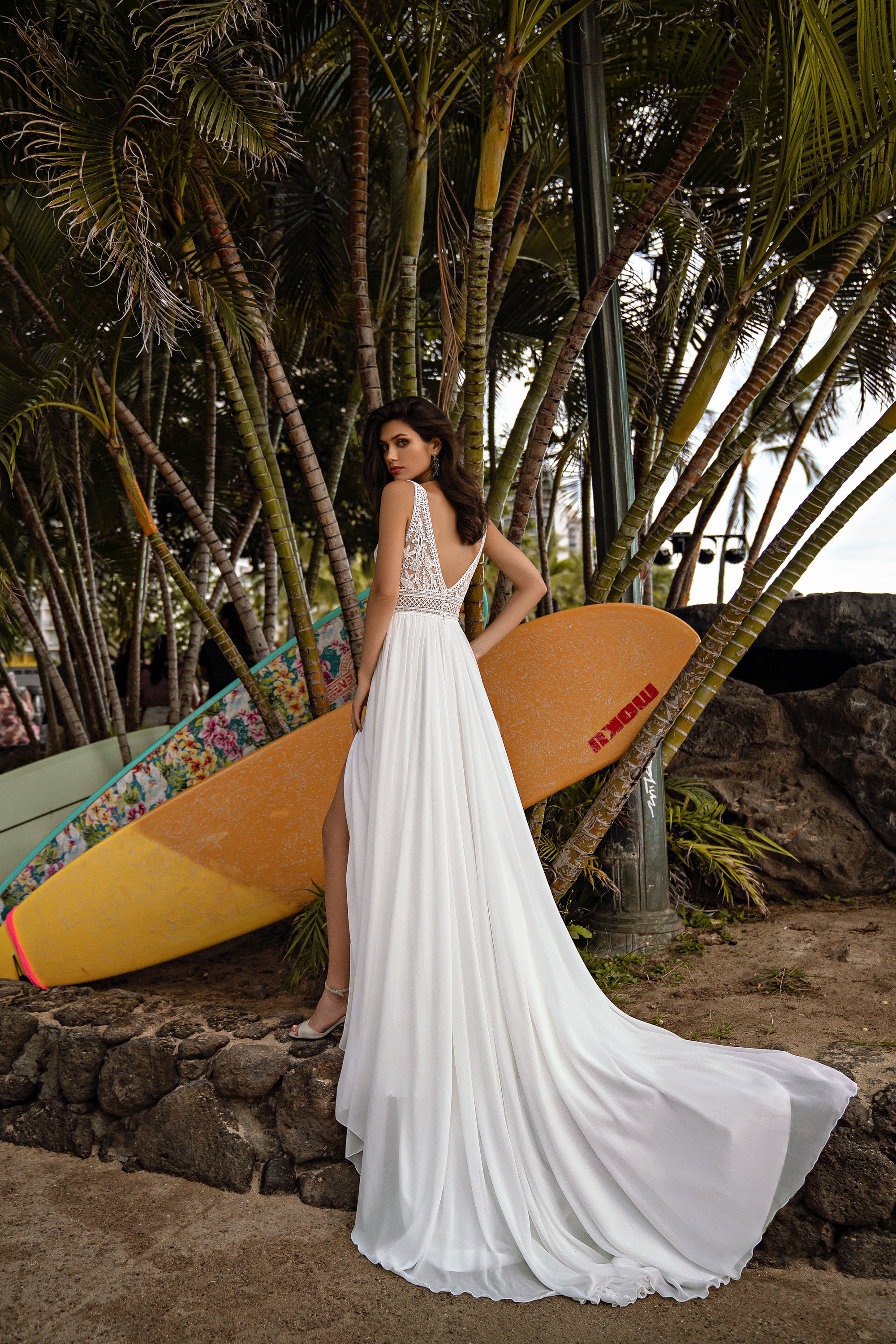 A-Line Wedding Dress with V-Neck Lace Bodice