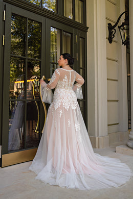A-Line Wedding Dress with Illusion Lace Sleeves and High Slit