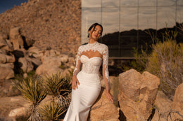 Mermaid Wedding Dress with Illusion Lace High Neck and Long Sleeves