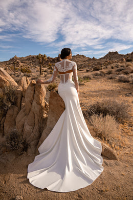 Mermaid Wedding Dress with Illusion Lace High Neck and Long Sleeves