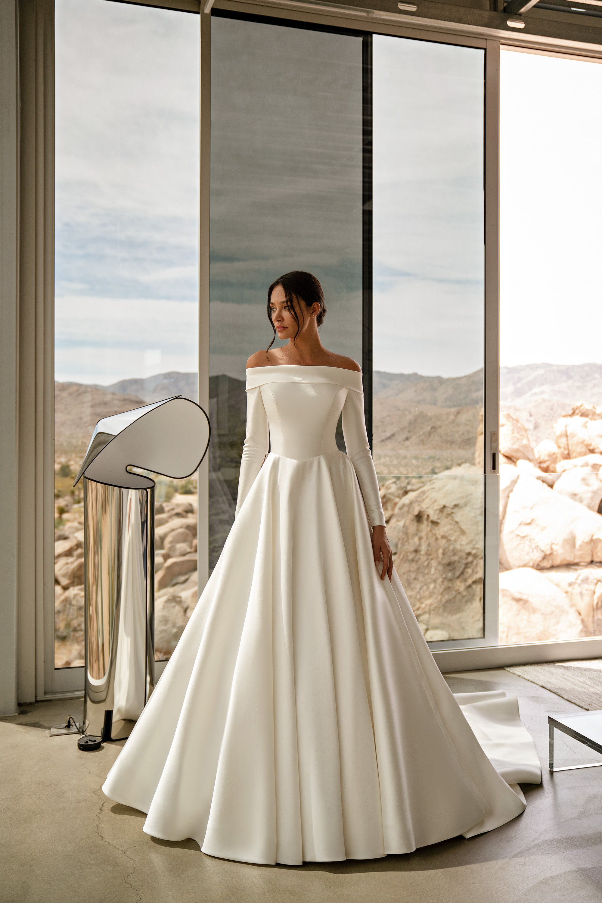 Off-the-Shoulder Ball Gown Wedding Dress with Long Sleeves